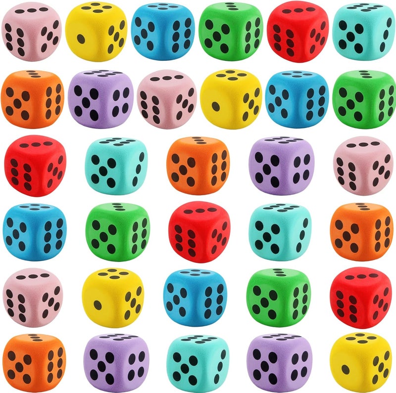 Cotiny 32 Pack 2.36 Inch Large Dice Set Colorful Giant Dice EVA Foam Jumbo Dice for Classroom Math Teaching Game Casino Halloween Party, 8 Colors - Image 1